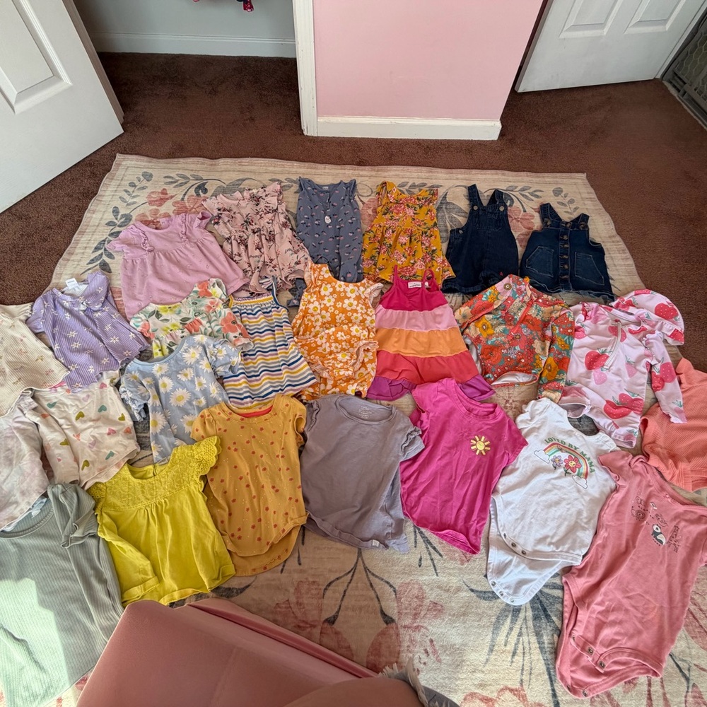 Girls Mixed Spring/Summer Onesie & Dress Lot - Bright Floral & Denim